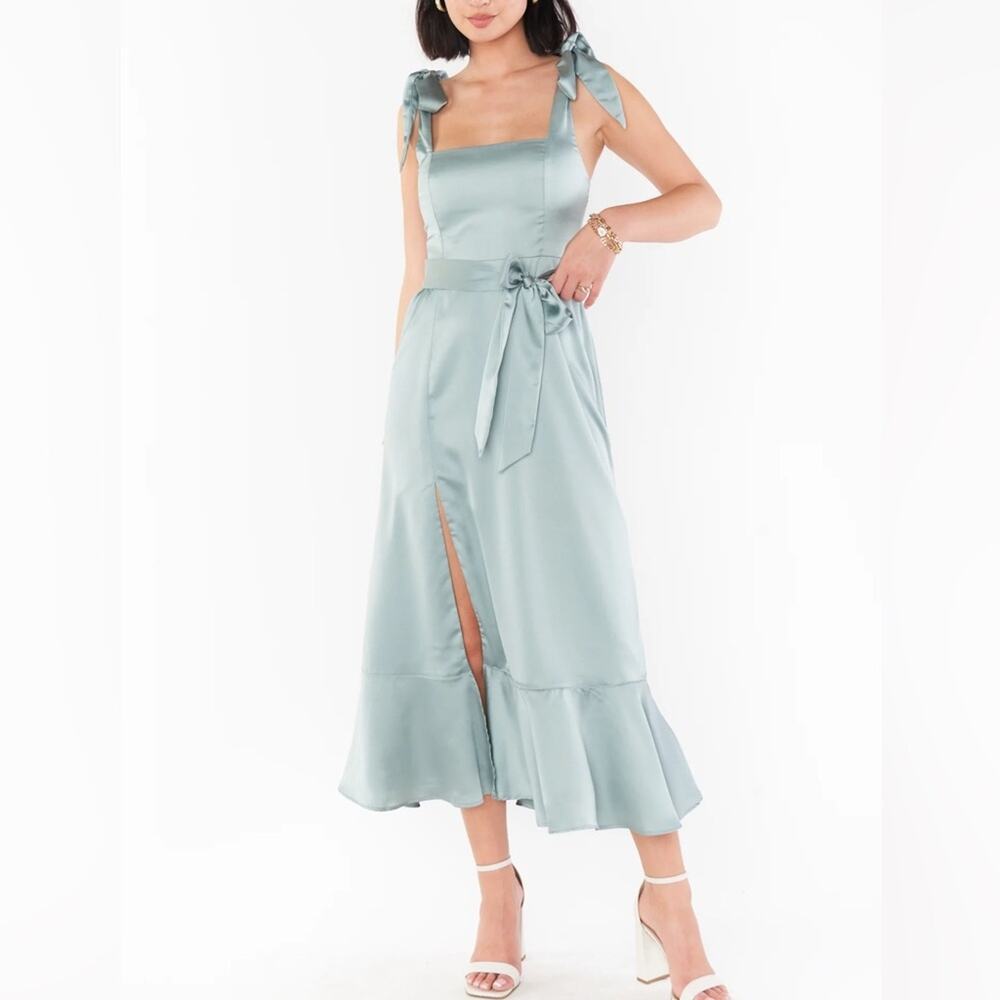 Show Me Your MuMu Claire Midi Dress Silver Sage Luxe Satin Women’s Sz XXL